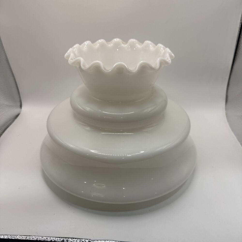 Vintage White Milk Glass Tiered Shade With Ruffled Crimp Top